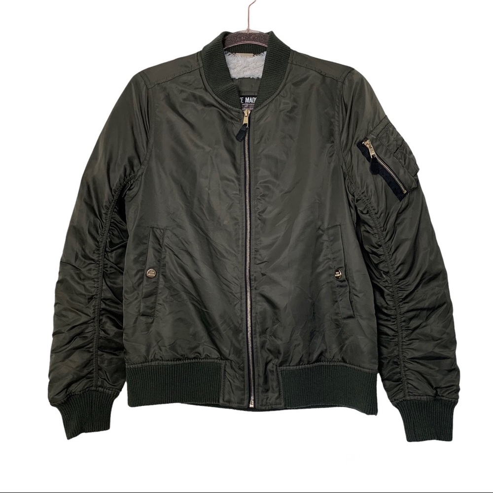 Steve Madden Army Green Bomber Jacket Faux Fur Lined